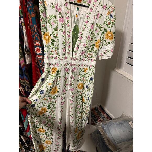 FARM Rio Off-White Folk Floral Lenzing™ Ecovero™ Euroflax™ Jumpsuit - Picture 5 of 6